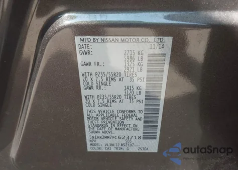 2015 Nissan Pathfinder Platinum/S/Sl/Sv z USA, uszkodzony, nr VIN 5N1AR2MM7FC623718